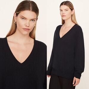 NEW Vince Weekend 100% Cashmere V-Neck Long Sleeve Sweater in Black Size: Large